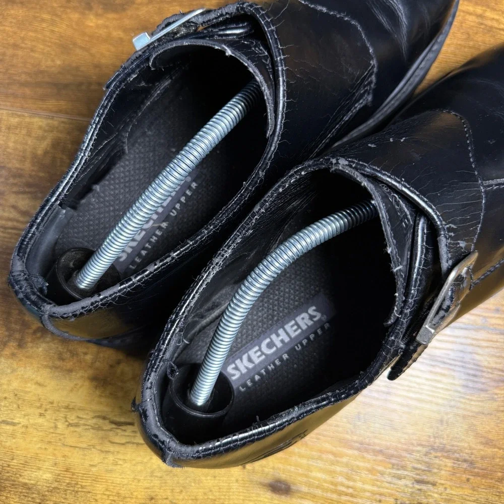 Skechers‎ SN 6649 Black Leather Monk Strap Lug Sole Shoes Mens 12